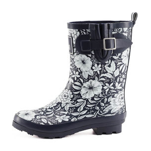 Navy Floral Buckle Rubber Wellies