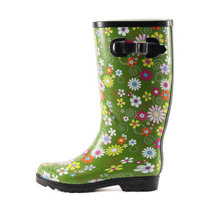 Green Floral Buckle Rubber Wellies