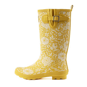 Yellow Floral Buckle Rubber Wellies