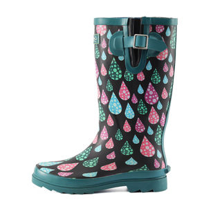 Green Raindrops Buckle Rubber Wellies