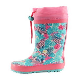 Pink Leaves Cuff Rubber Wellies