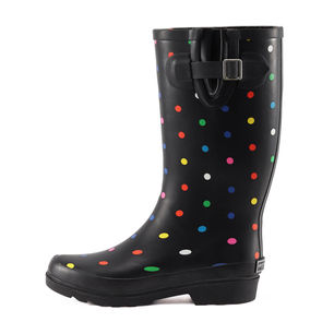 Black Dots Buckle Rubber Wellies