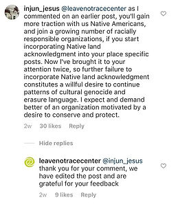 Leave No Trace Center indigenous land acknowledgment callout