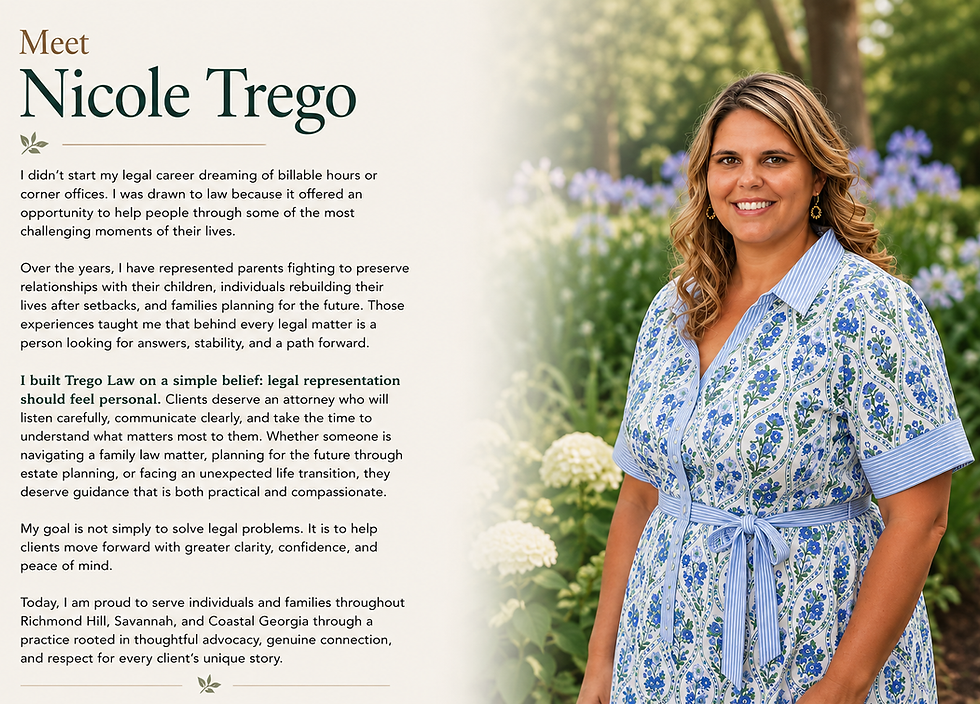 Attorney Nicole Trego providing compassionate estate planning and family law services in Richmond Hill, Georgia.
