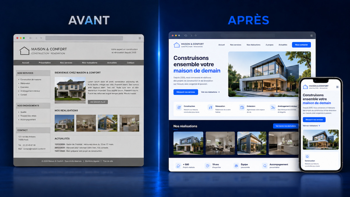 Comparatif avant et après la refonte d’un site Wix
