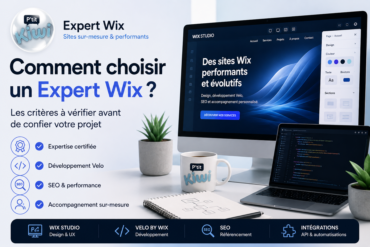 Illustration d’un Expert Wix certifié pour créer un site professionnel avec Wix Studio, Velo et SEO