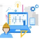 Illustration d’un ingénieur en bureau d’études devant un ordinateur affichant des plans techniques, symbolisant la définition et le rôle du bureau d’études méthodes dans le BTP.
