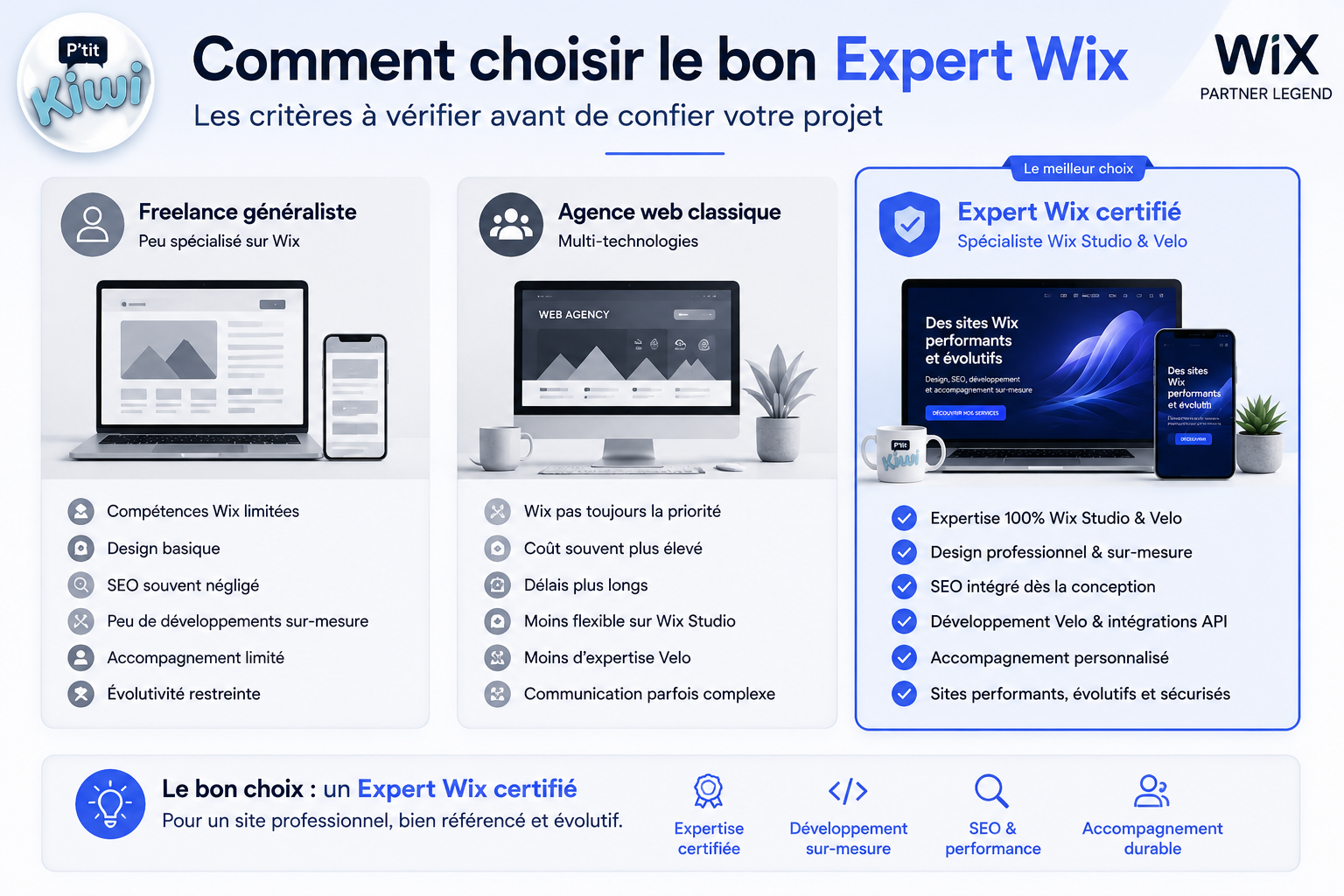 Comparatif entre freelance Wix, agence web classique et Expert Wix certifié
