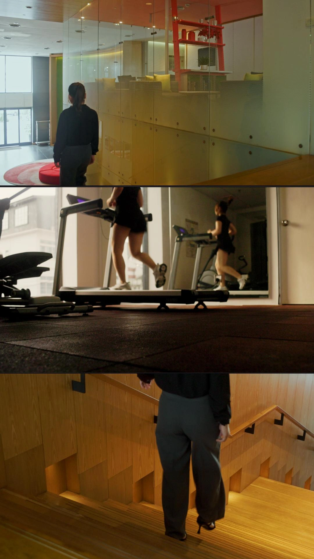 Still grab of scenes from common area and gym