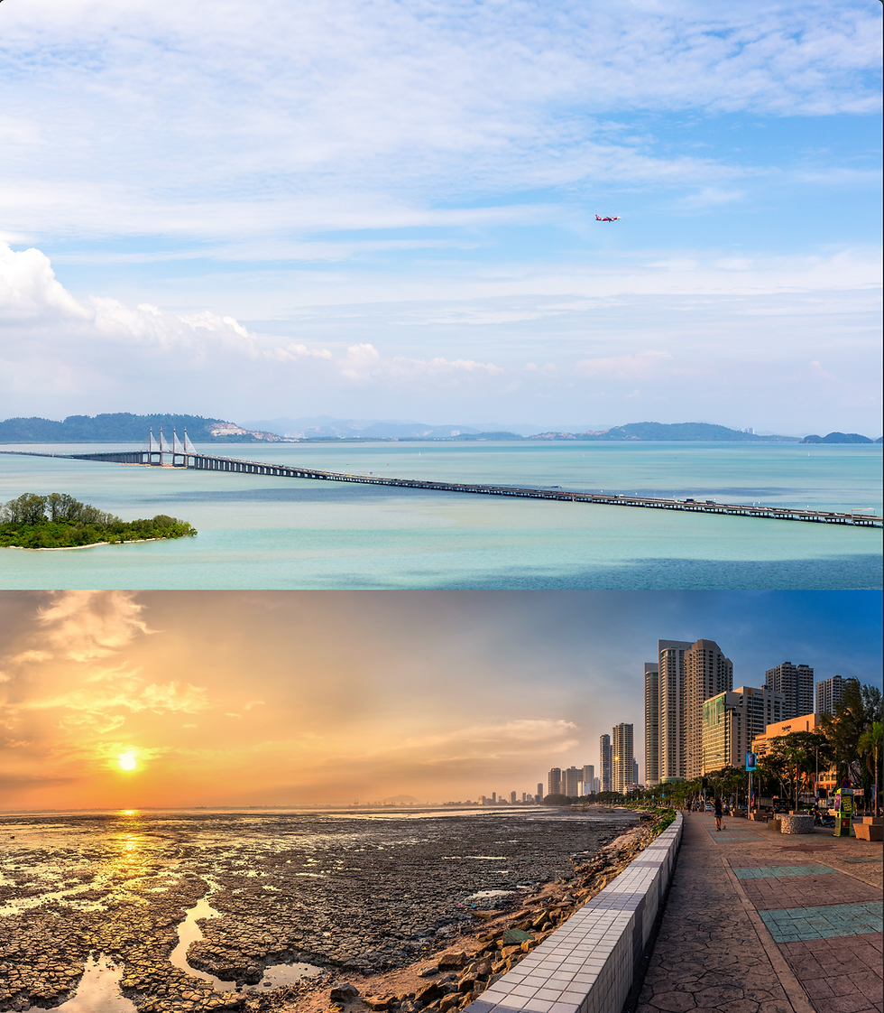 Top: Penang Bridge scene before TNB Monopole Construction, Dec 2020. Bottom: Gurney Coast before Gurney Bay Reclamation, Apr 2014