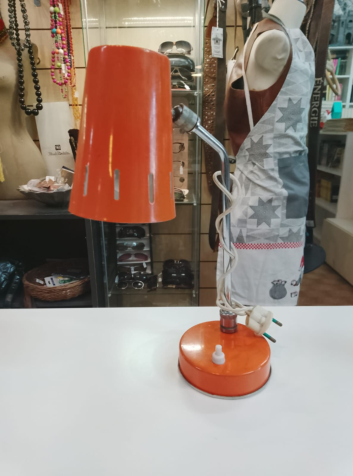 Lampada da Lavoro Snodabile Vintage in Metallo Arancione