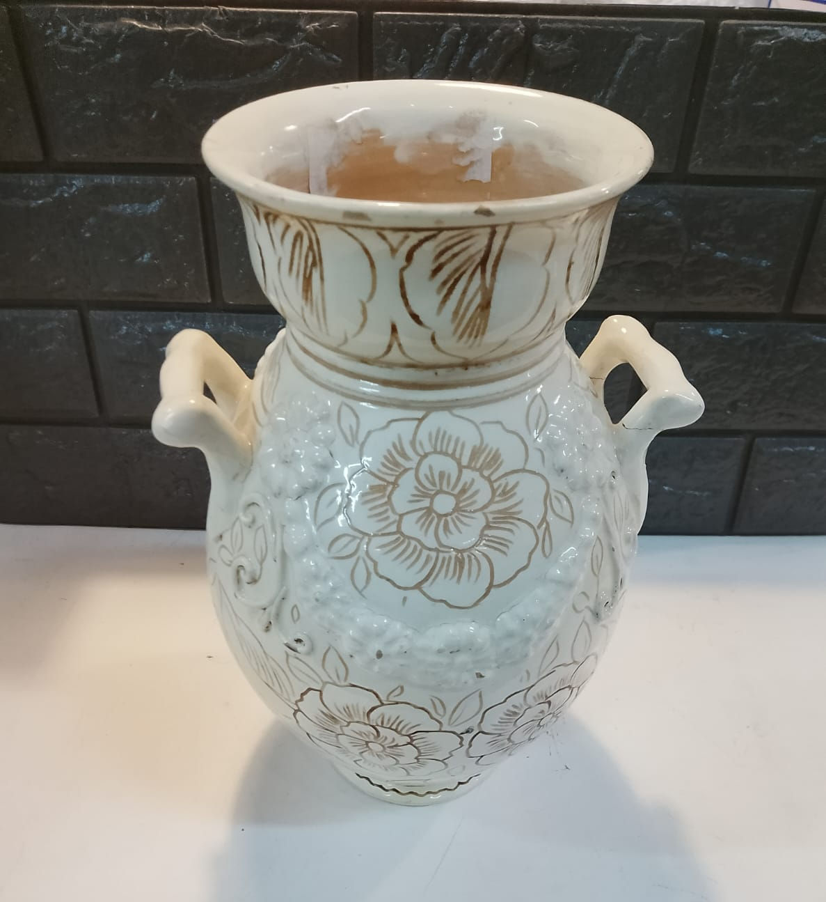 Grande Vaso in Ceramica CASTELLI Bianca Graffiata a ManoPardi