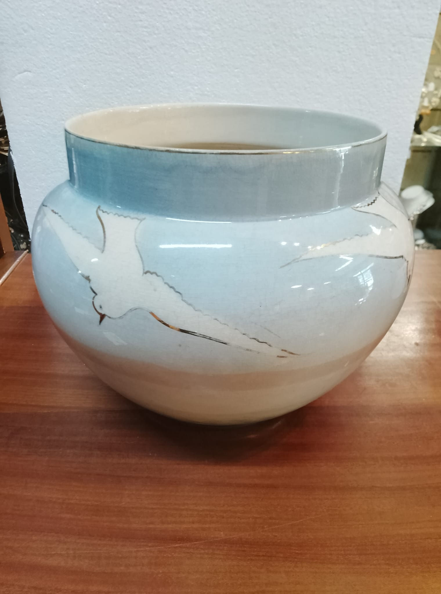Grande Porta Vaso Vintage LAVENO con Gabbiani (bordo leggermente scheggiato)