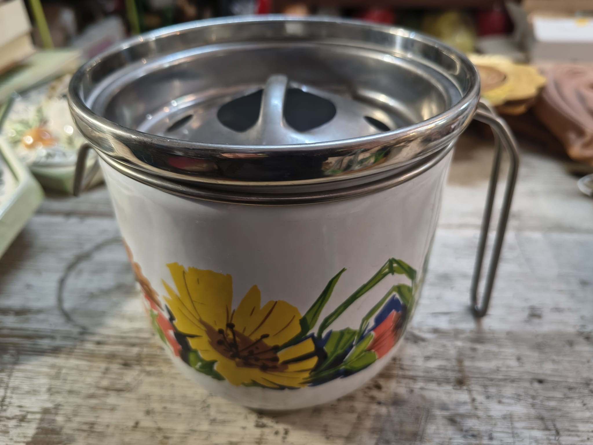 Pentolino Bollilatte in Metallo Smaltato Anni'70