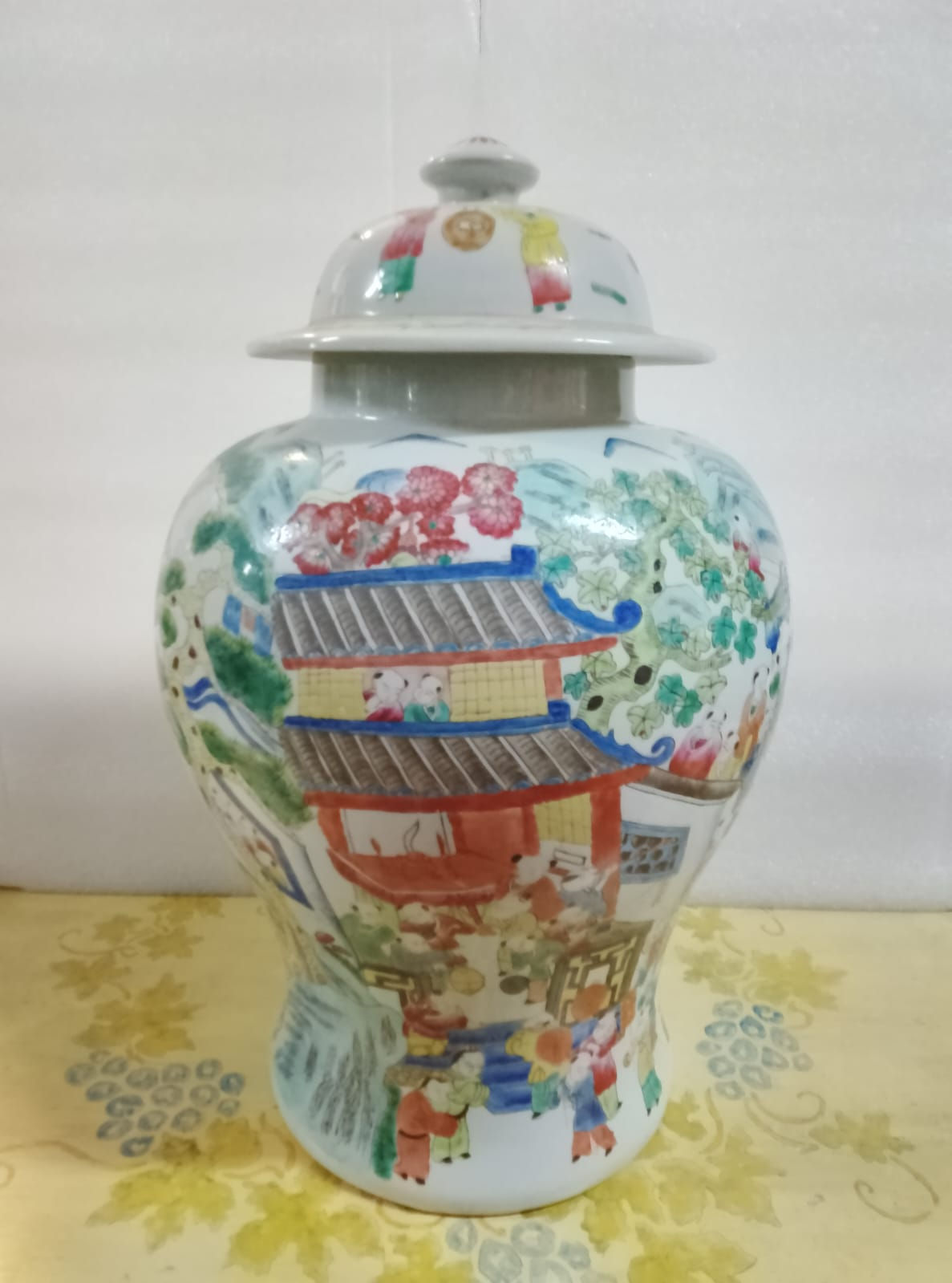 Vaso da Zenzero Grande Potiche Cinese Dipinta a Mano D'Epoca