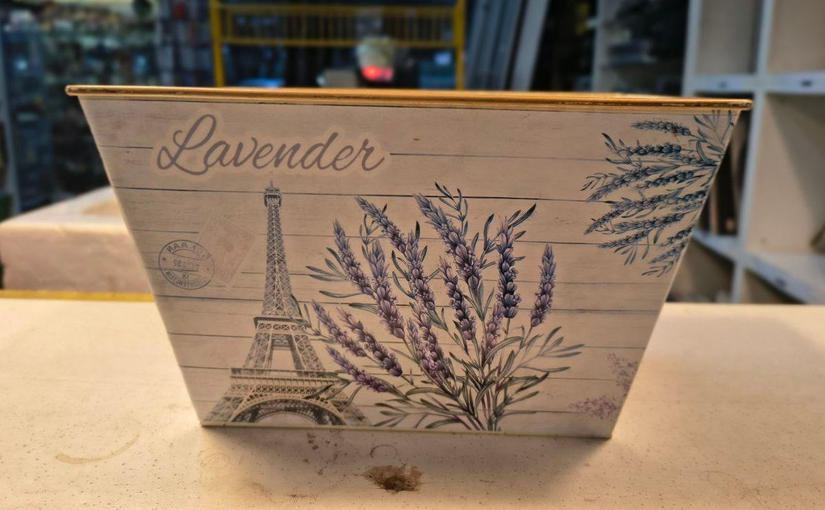 Portavaso Rettangolare in Metallo con Decorazione Shabby Chic LAVENDER