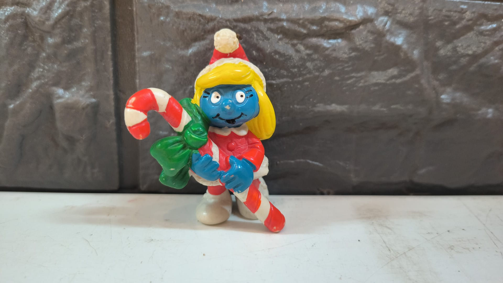 Figure PUFFETTA con bastoncino di zucchero di Natale [Pendente] Peyo Vintage