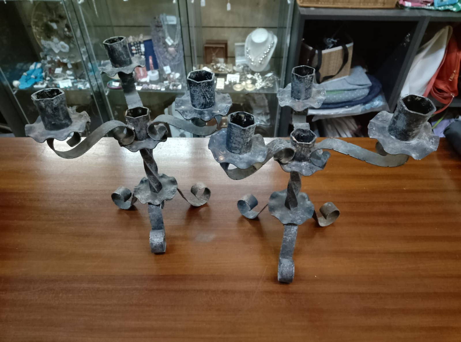 Coppia di Candelabri a 5 Bracci Candelieri Ferro Battuto