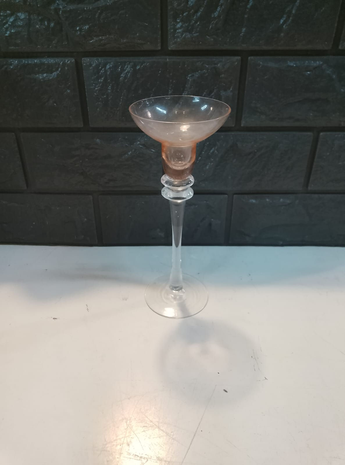 Porta Candela in Vetro Soffiato Bicchiere Rosa Stelo Lungo