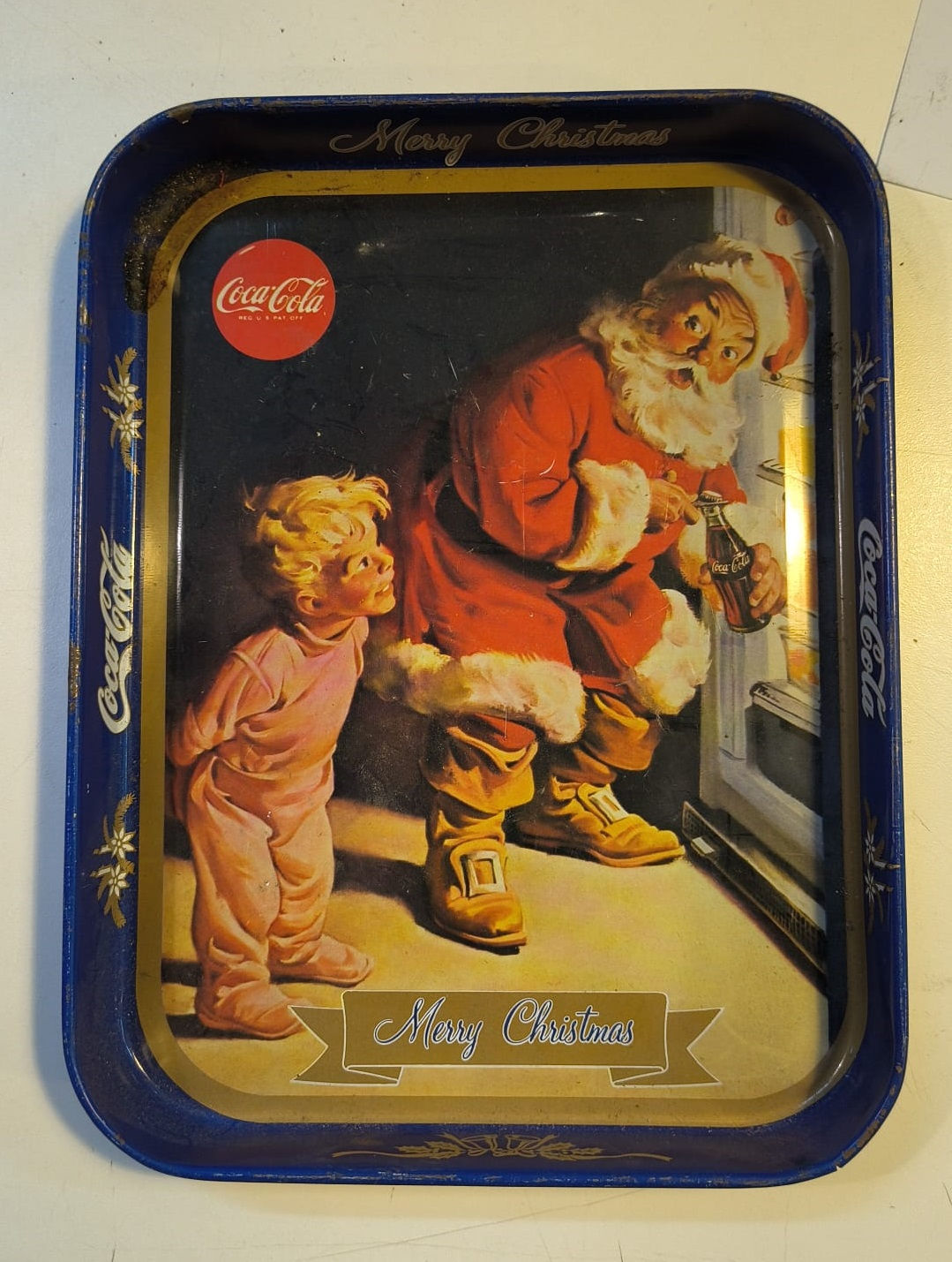 Vassoio Latta COCA COLA Rettangolare Blu MERRY CHRISTMAS con Babbonatale