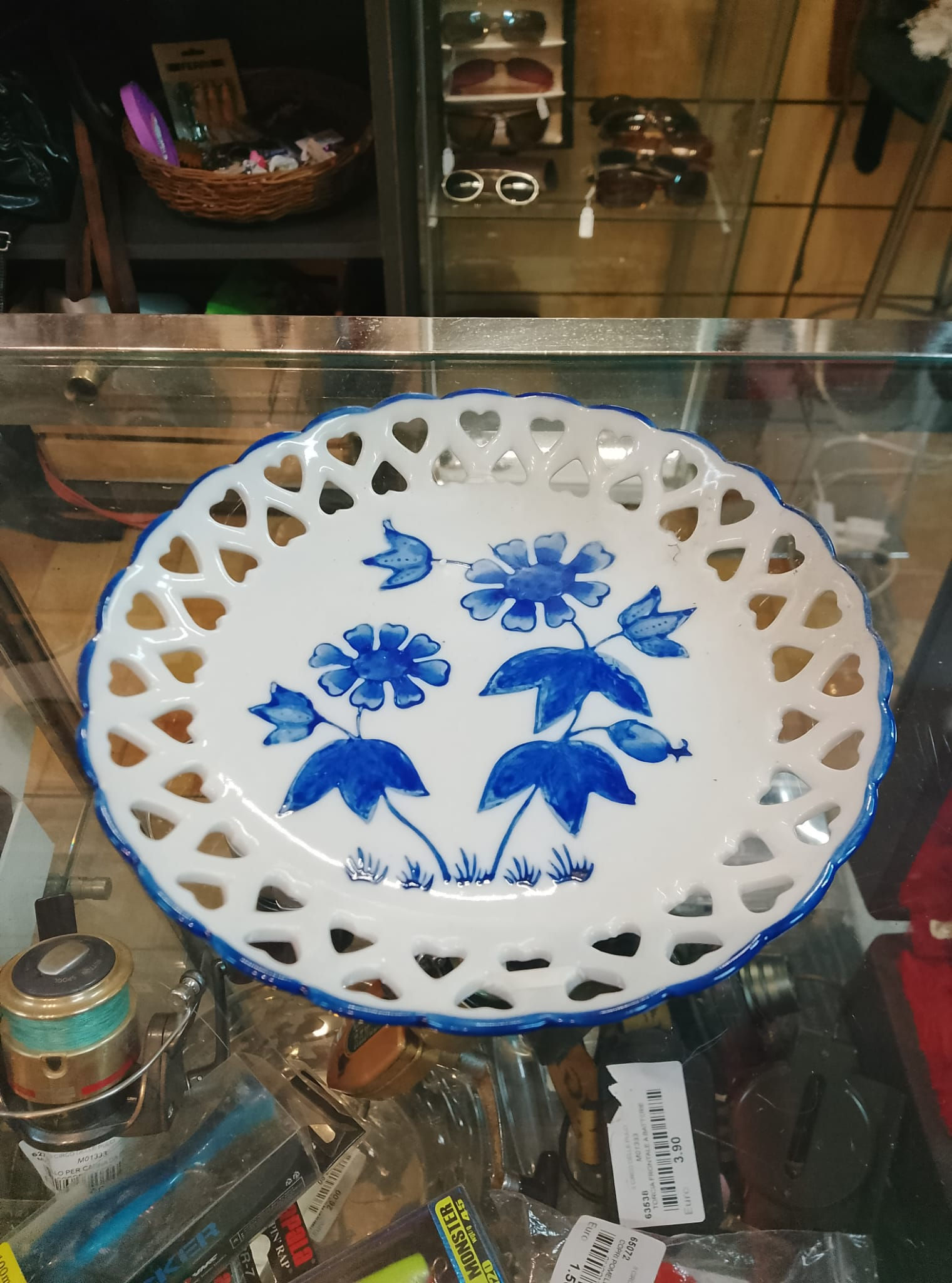 Ciotolina Rotonda Porta Bon-Bon in Ceramica Bianca e Blu