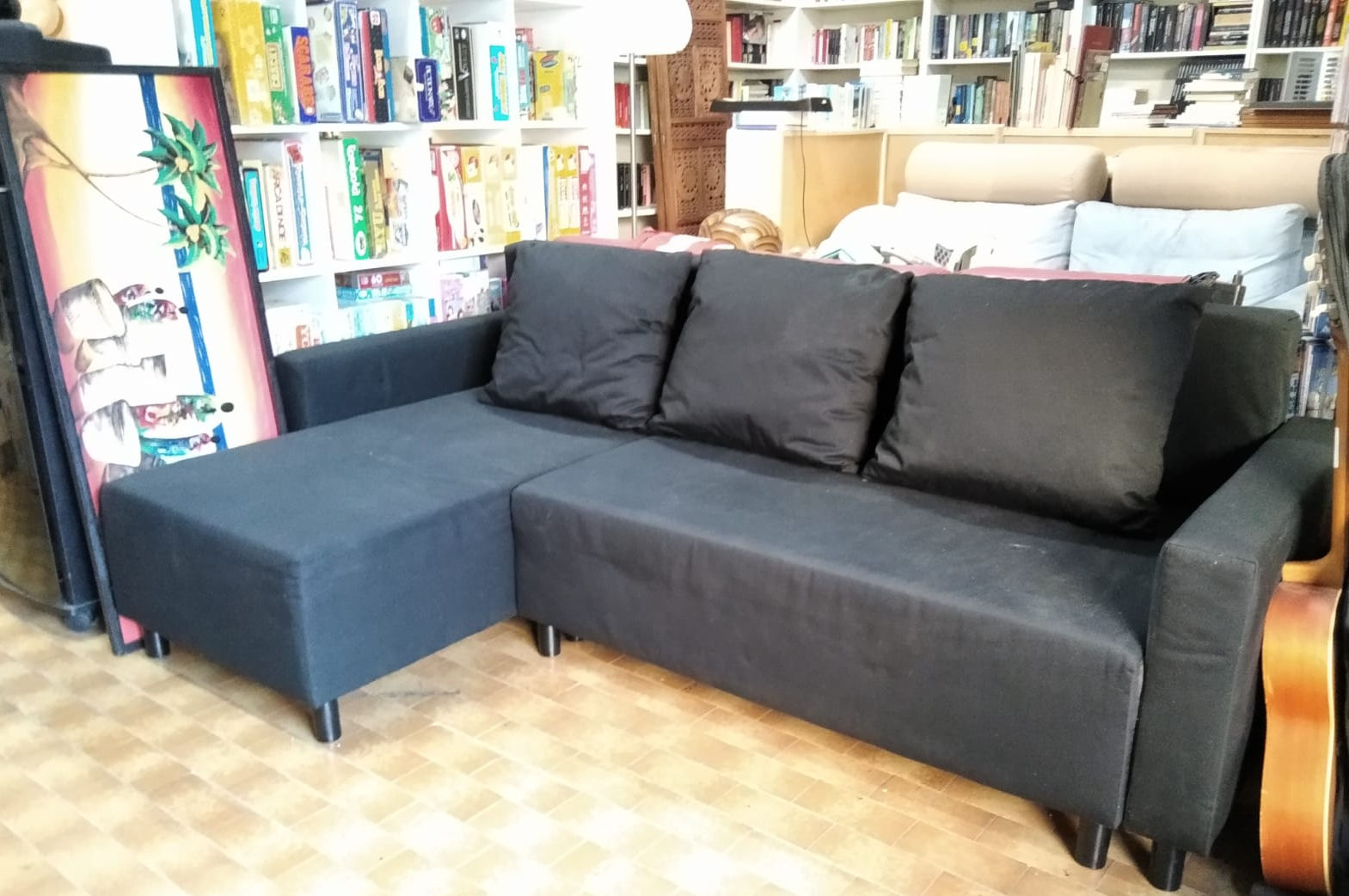 Divano  Letto Angolare con Penisola IKEA in Tessuto Nero