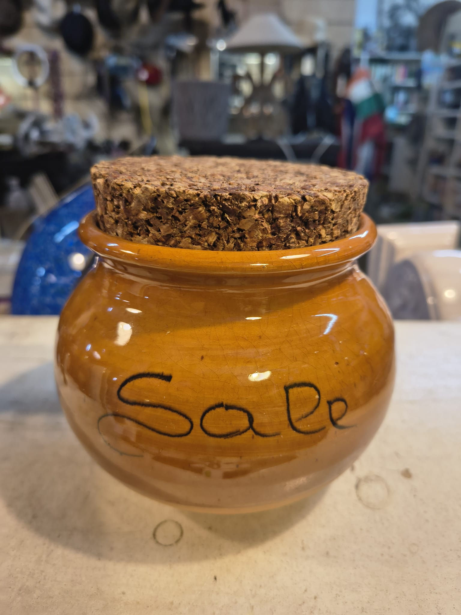 Barattolo da Cucina Porta Sale in Terracotta Smaltata Tappo in Sughero