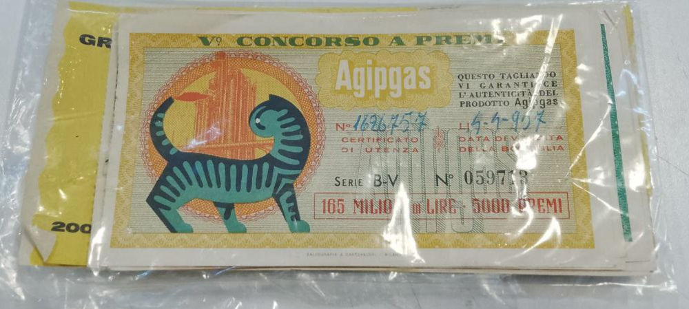 Lotto di 10 buoni AGIPGAS Anni '50 Logo di Federico Seneca