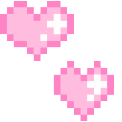 An animated gif of two pixelated pink hearts rotating.