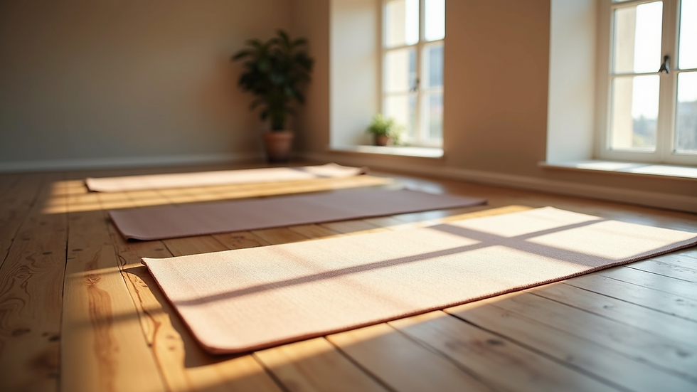 High angle view of yoga mats in a serene space perfect for stretching exercises