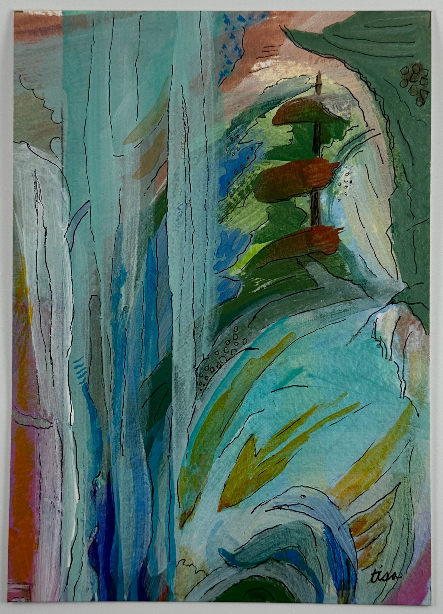 Water Fall Abstraction, 7"x5" Fragment on paper