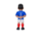 Miniature : Vue arrière de la figurine Djorkaeff Minix montrant sa coupe de cheveux et le dos de son maillot de football bleu.