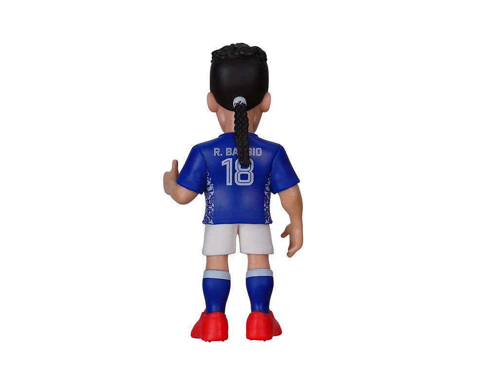 Miniaturbild: Vue arrière de la figurine Baggio Minix mettant en avant sa queue de cheval sculptée et le dos de son maillot de football ble