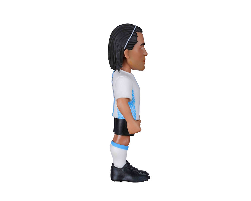 Miniatura: Vue de profil droit de la figurine de collection Tevez Minix en posture dynamique de buteur.