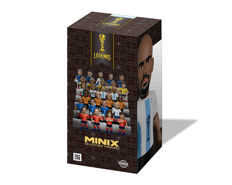 Thumbnail: Emballage de la figurine Minix Verón vu de trois-quarts, design collector de la gamme football World Legends Cup.