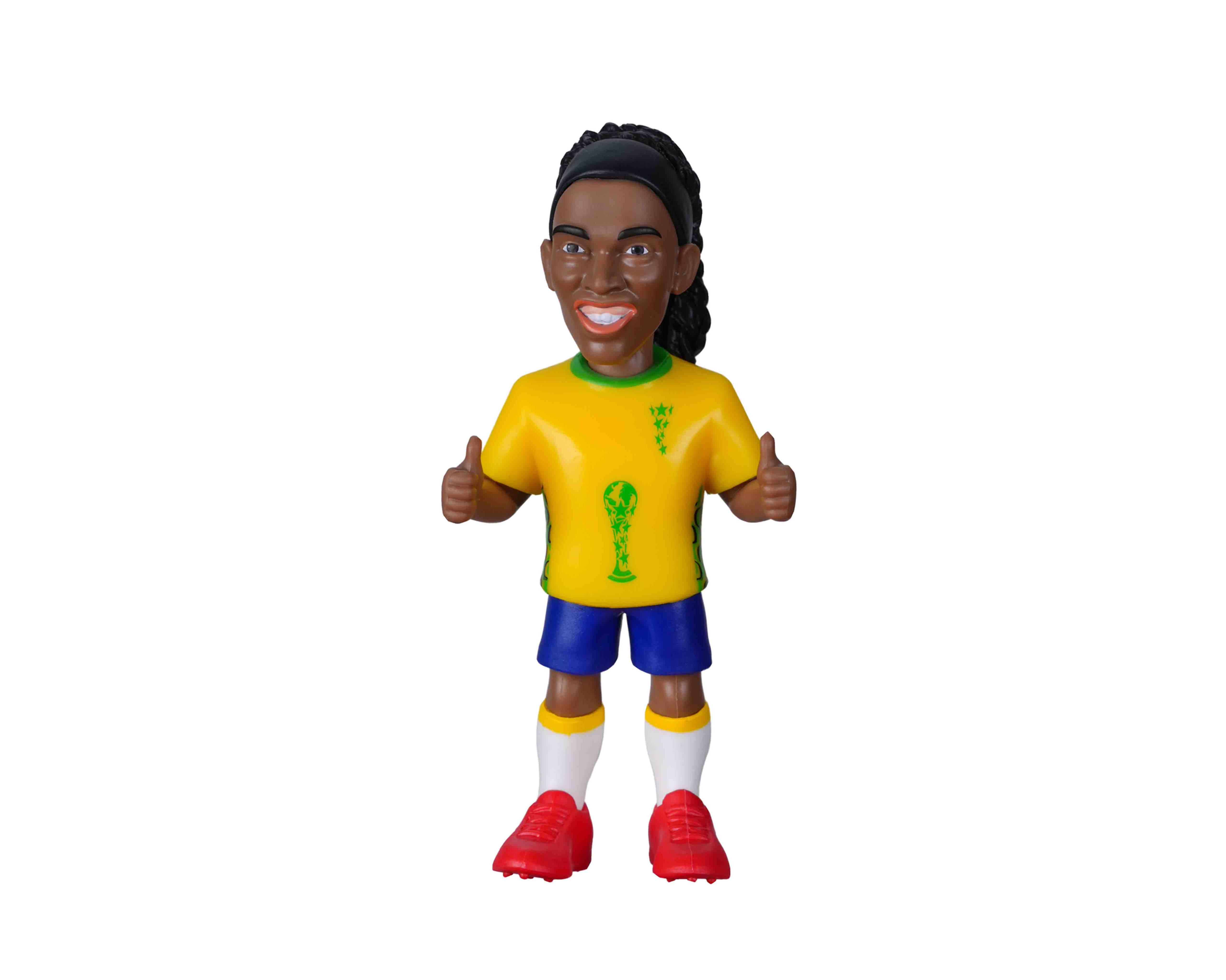 Figurine Minix Ronaldinho en maillot de l'équipe du Brésil jaune et vert, vue de face.