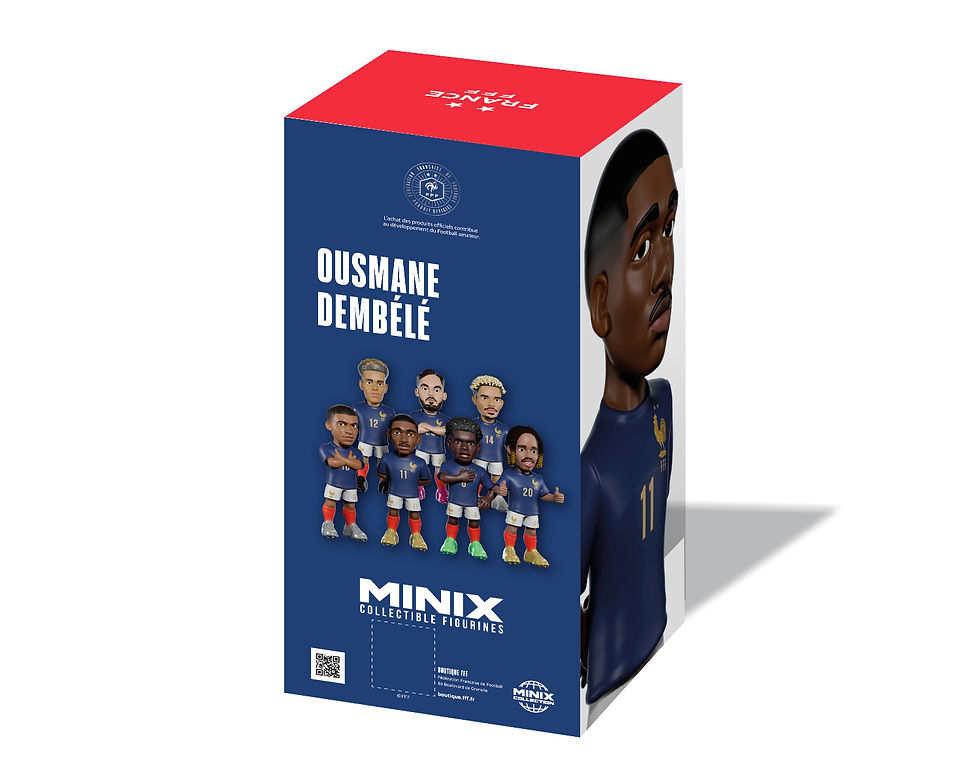 Miniature : Boîte Minix Dembélé #102 Équipe de France angle latéral packaging figurine football collector
