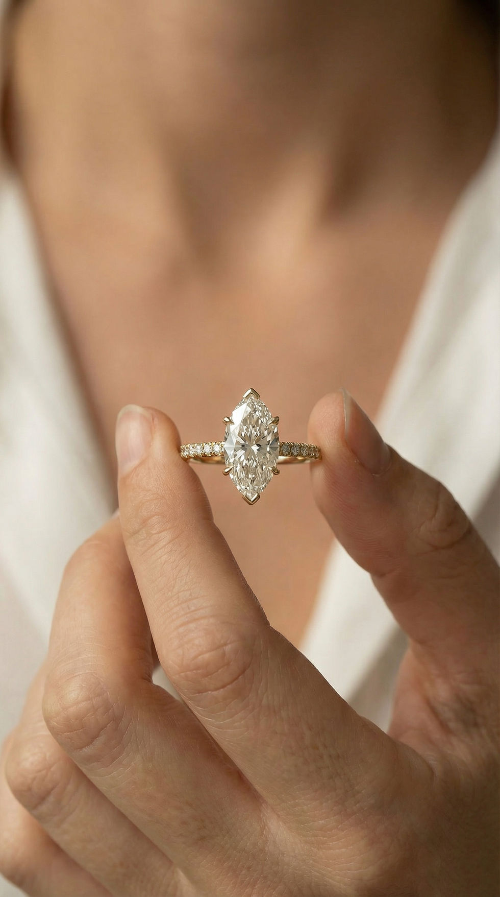 Thumbnail: Marquise Cut Diamond With Pave Band And Hidden Halo Custom Engagement Ring