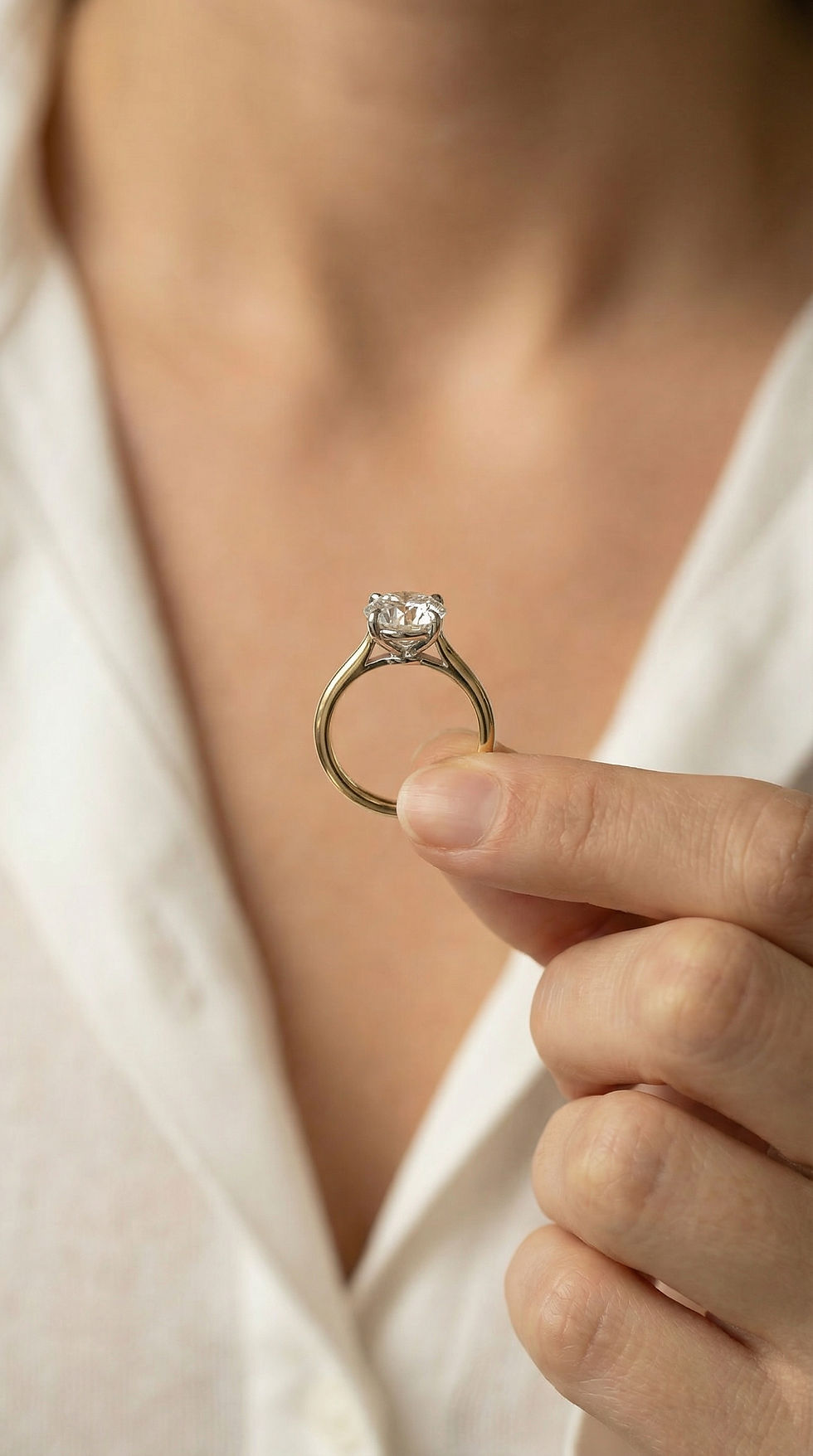 Thumbnail: Round Brilliant Cut Diamond Two-Tone Solitaire Cathedral Custom Engagement Ring