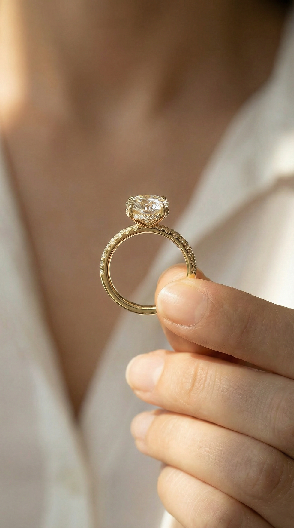 Thumbnail: Round Brilliant Cut With Pave Band And Hidden Halo Custom Engagement Ring
