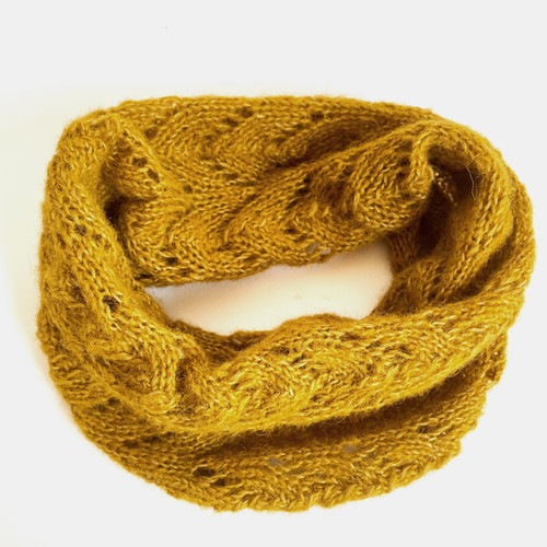 Alpaca Wool Mustard Yellow Infinity Scarf Gold Hand Knitted Lacey
