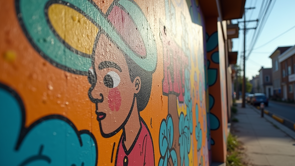 Eye-level view of a community art mural in progress