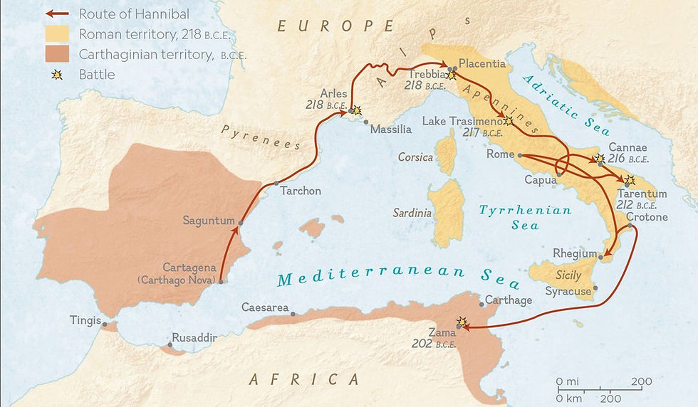 Hannibal's route from Iberia to Italy