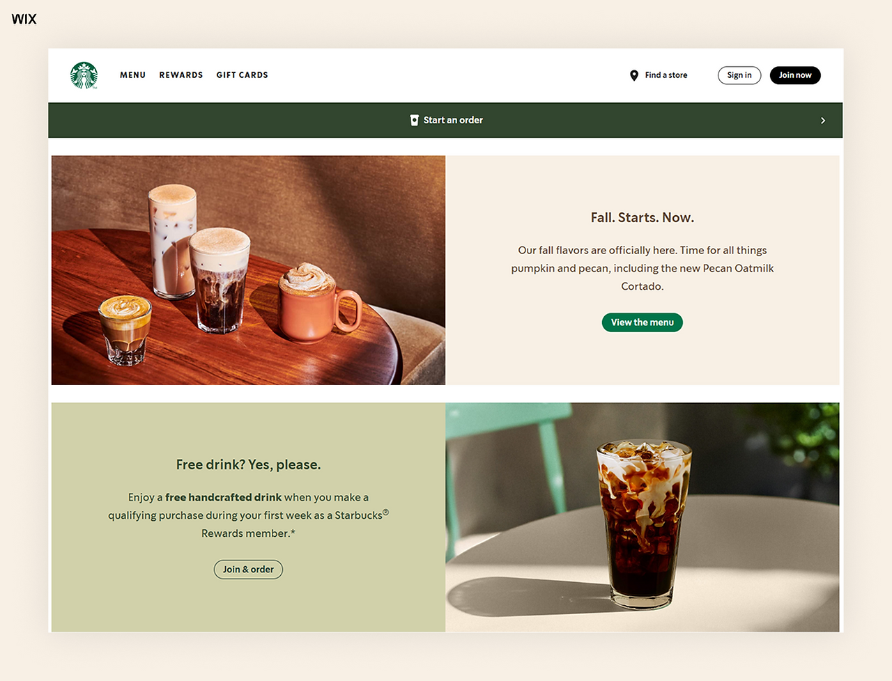 homepage design examples Starbucks