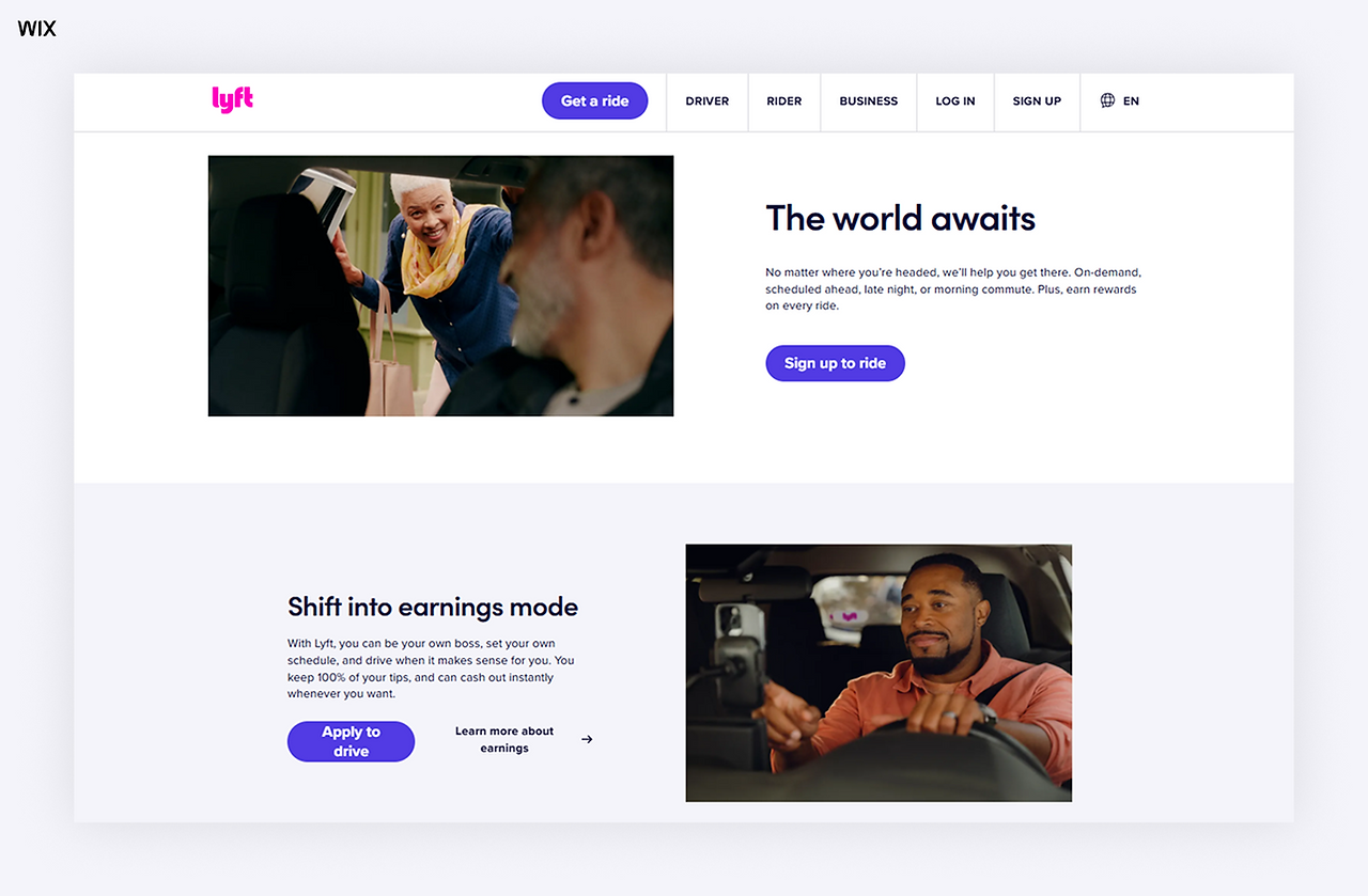 homepage design examples Lyft