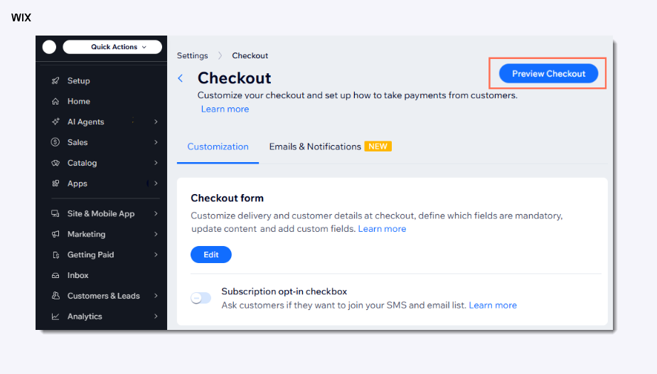 Wix Checkout Preview