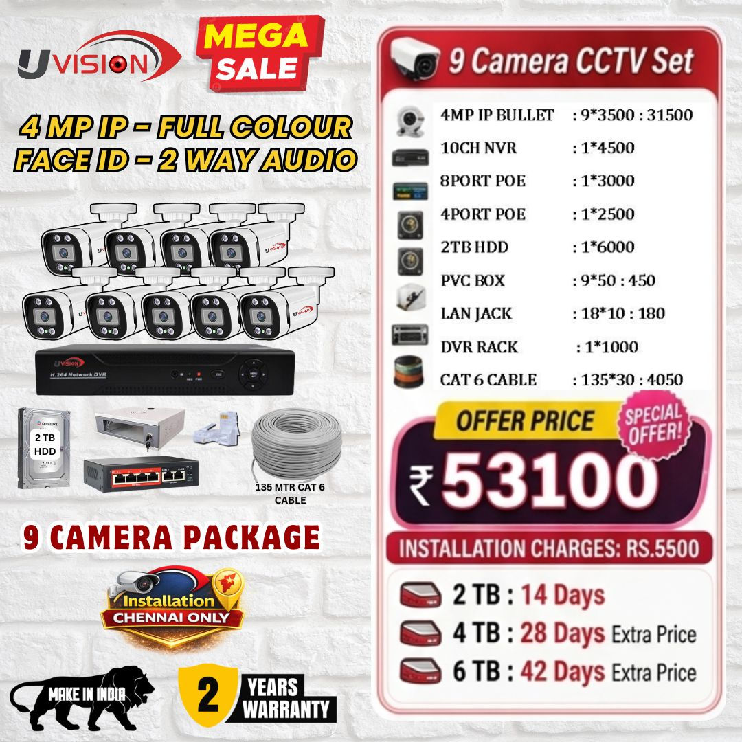 Uvision 4mp IP Color With Inbuilt Mic 9 Camera Set