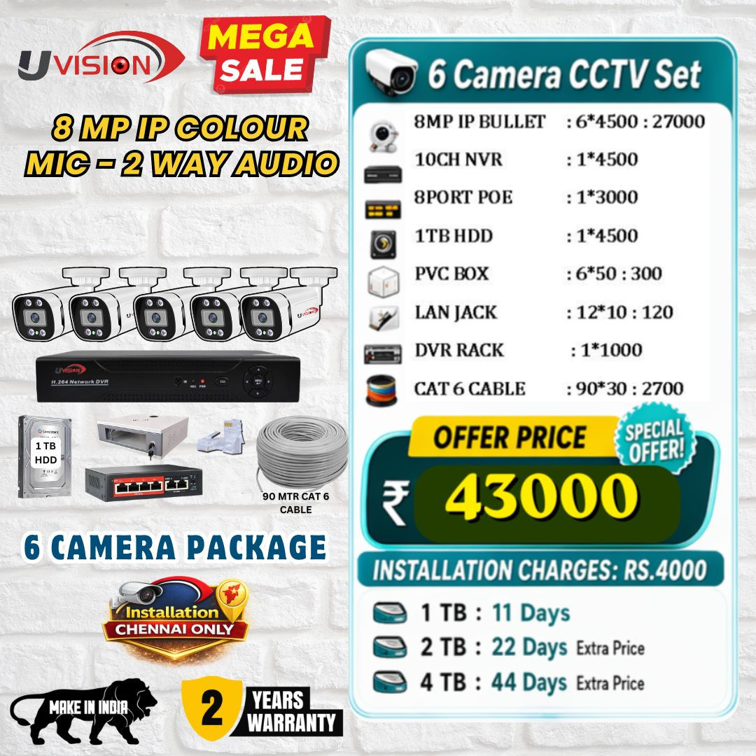 Uvision 8mp IP Color With Inbuilt Mic 6 Camera Set