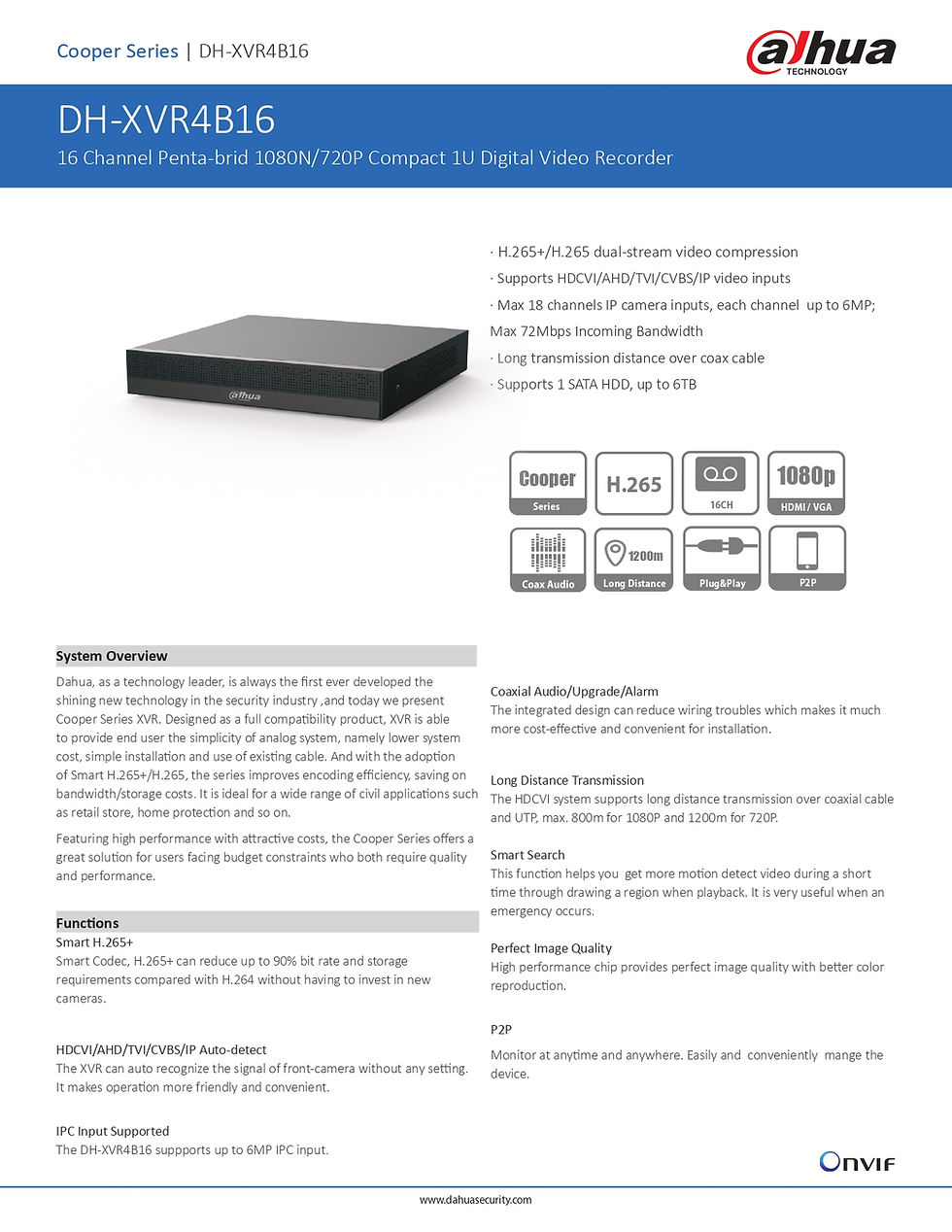 Thumbnail: Dahua 2mp 16 Channel DVR -  DH-XVR4B16