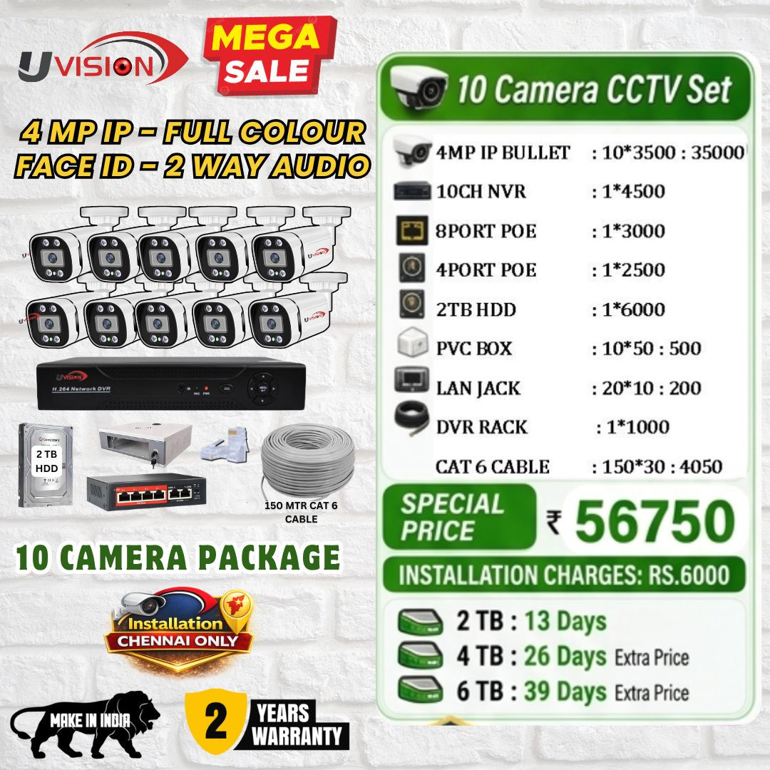 Uvision 4mp IP Color With Inbuilt Mic 10 Camera Set